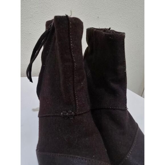 TOMS Desert Wedge High Dark Brown Wool Coated Canvas Casual Winter Womens Size 7 - Picture 4 of 7